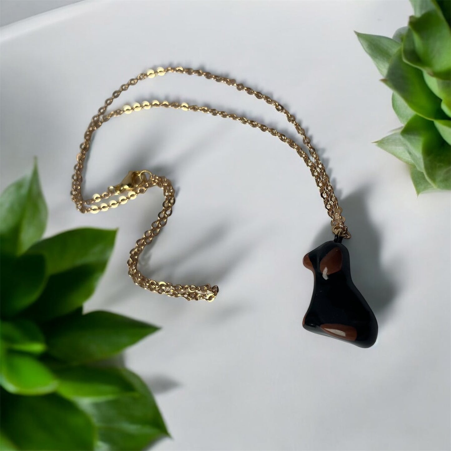 Clay Brown & Black Cockapoo Dog Necklace