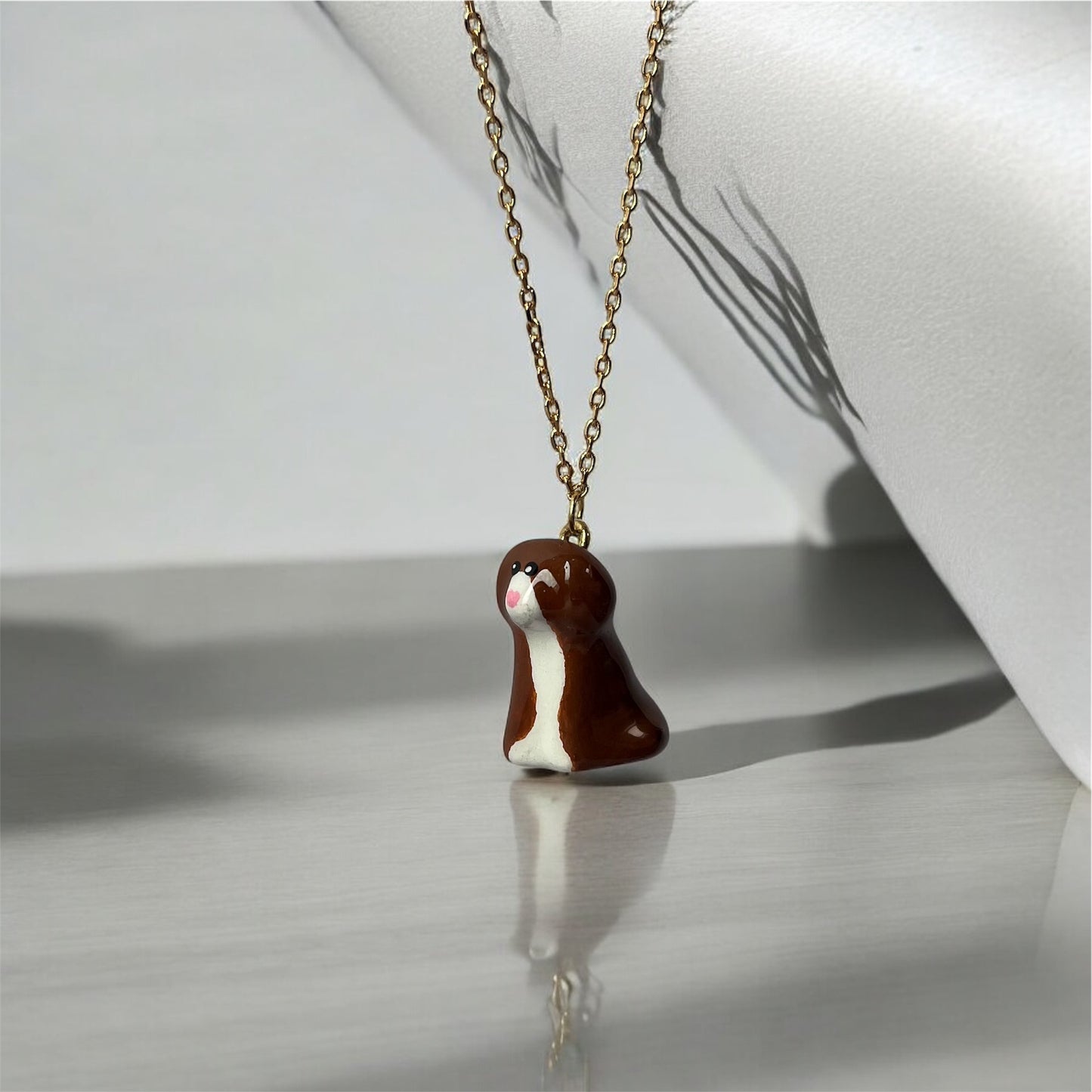 Clay Brown & White Cockapoo Dog Necklace