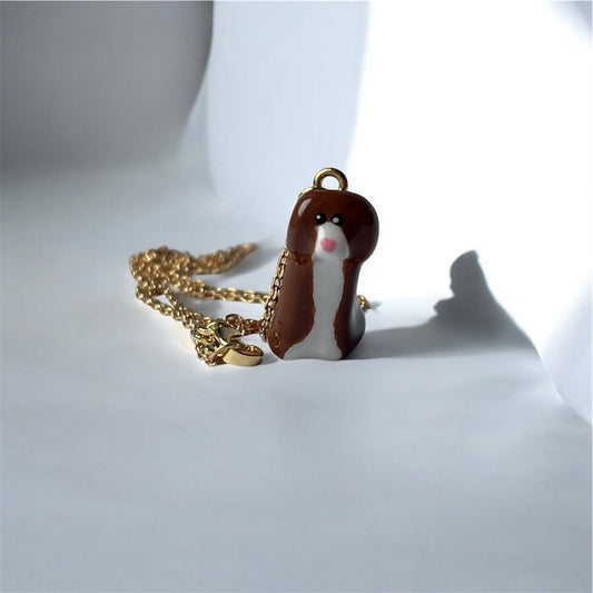 Clay Brown & White Cockapoo Dog Necklace