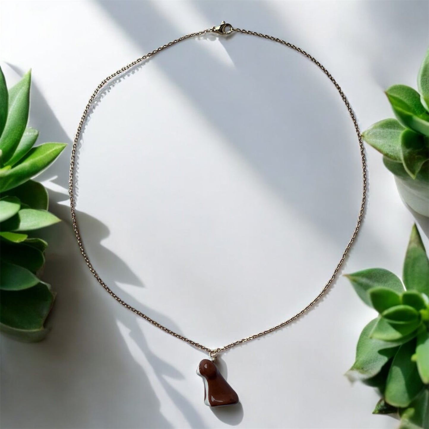 Clay Brown & White Cockapoo Dog Necklace