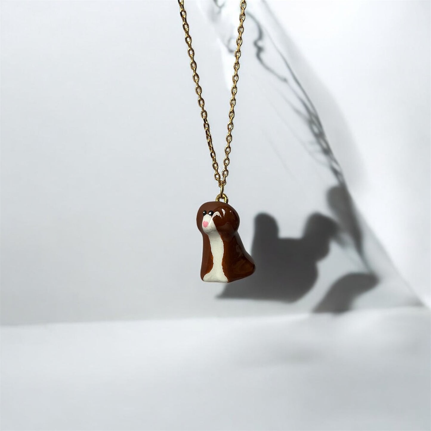 Clay Brown & White Cockapoo Dog Necklace